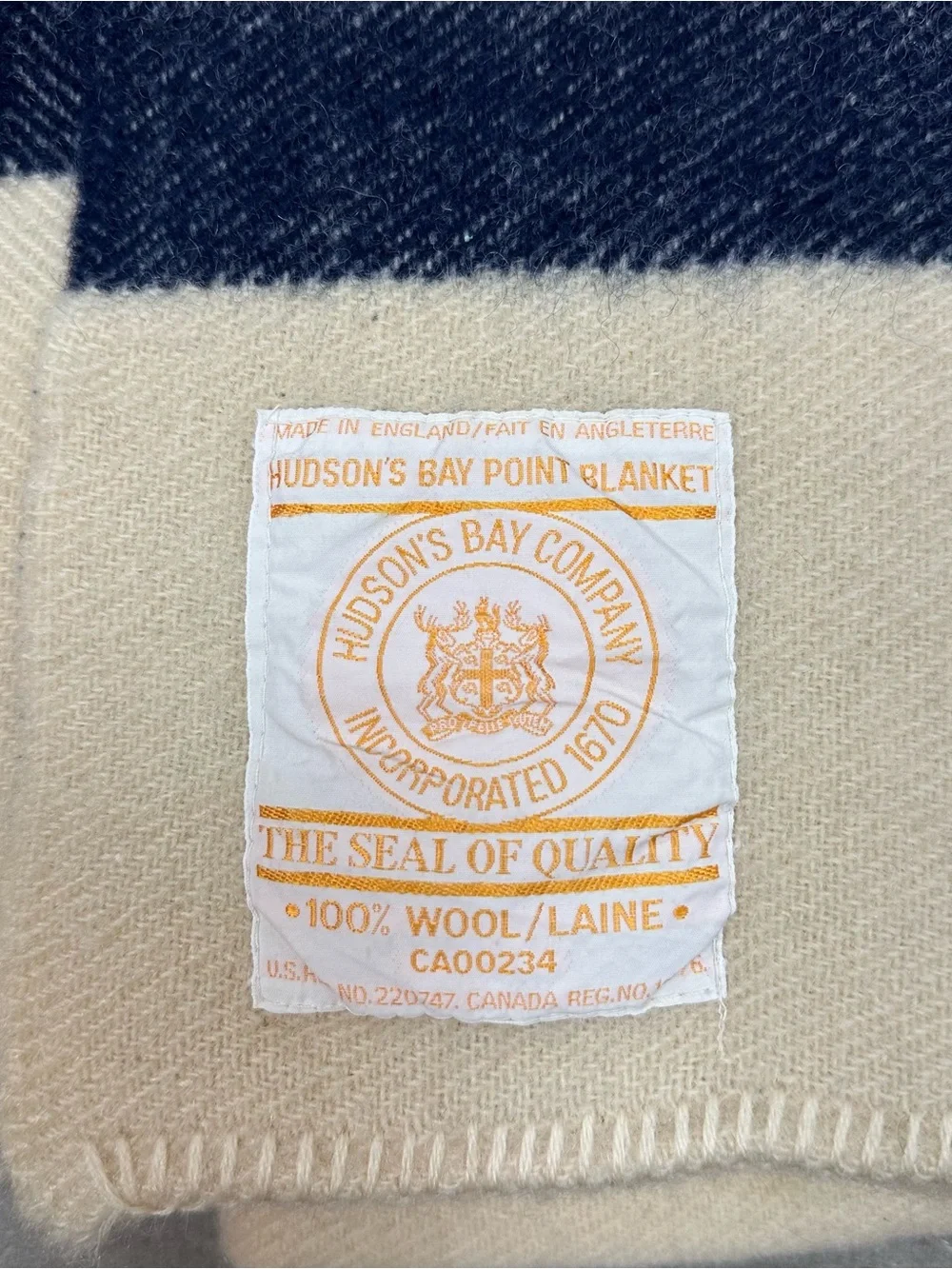 Vintage Hudson’s Bay 3.5 Point Blanket 100% Wool Made in England